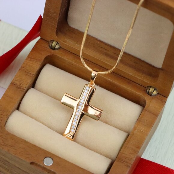 "Rose Gold Cross Pendant with CZ Accents, XPPT1396 - Picture 10 of 13